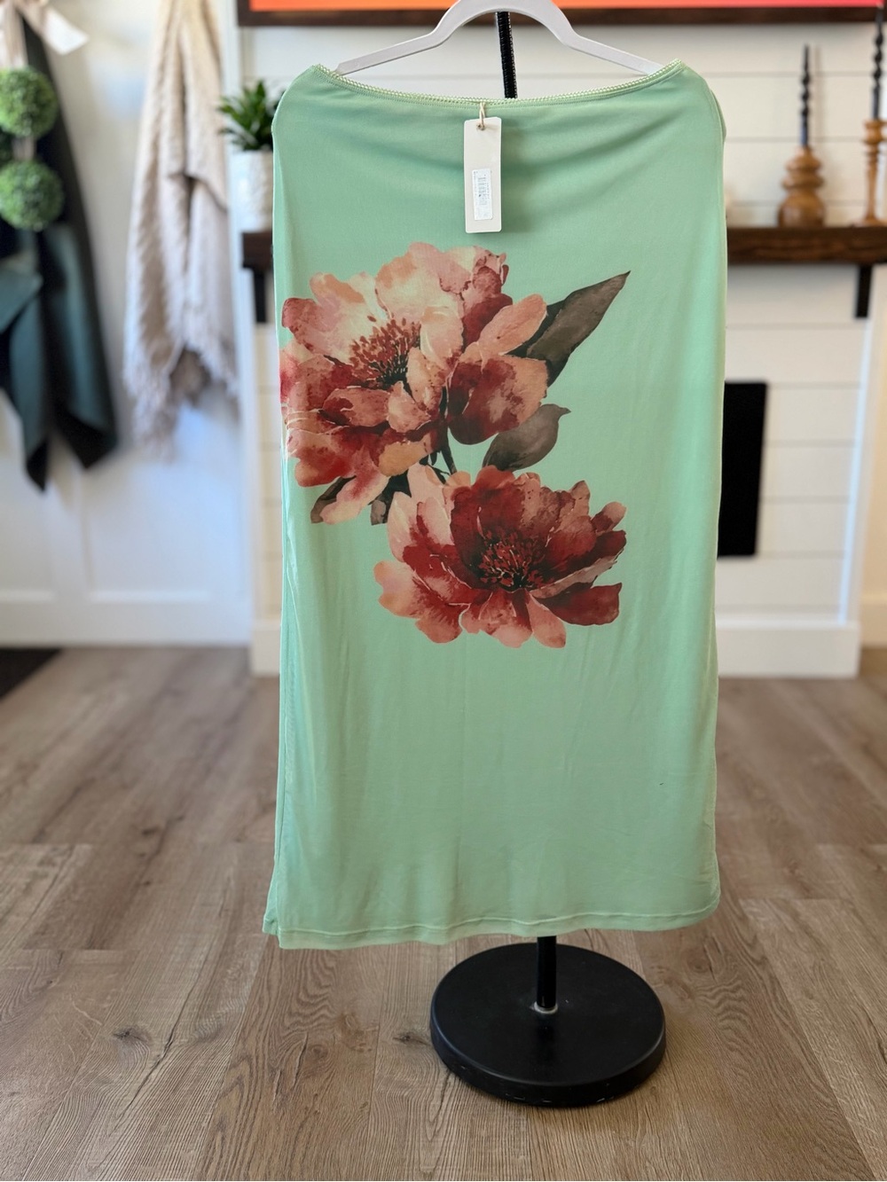 Altar'd State Mint Green Maxi Skirt with Coral Floral Design